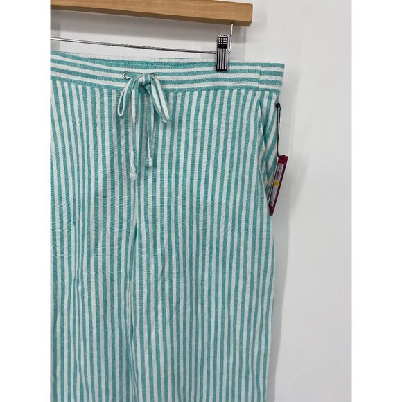 VINCE CAMUTO LINEN STRIPE OCEAN WAVE WAIST DRAWSTRING STRAIGHT PANTS SIZE MEDIUM - Picture 3 of 4